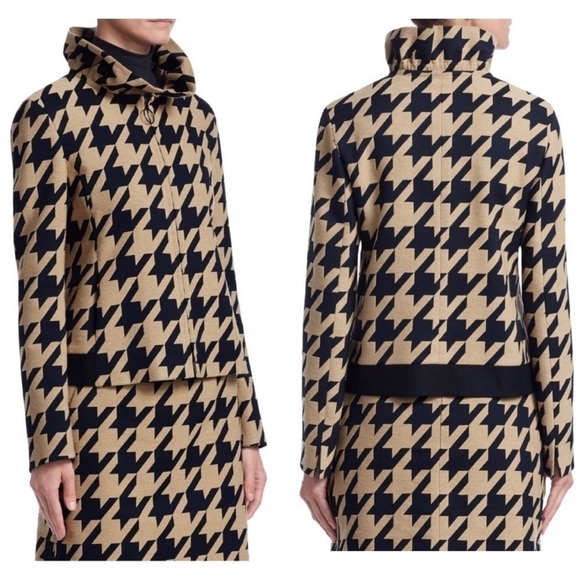 AKRIS PUNTO Houndstooth Jacquard Jacket in Caramel Black Sz10 - Picture 2 of 16